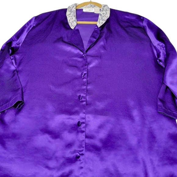 90s Victoria’s Secret Satin Button Down, Lace Collar, Sm, Gold Label Jewel Tone - Picture 4 of 9